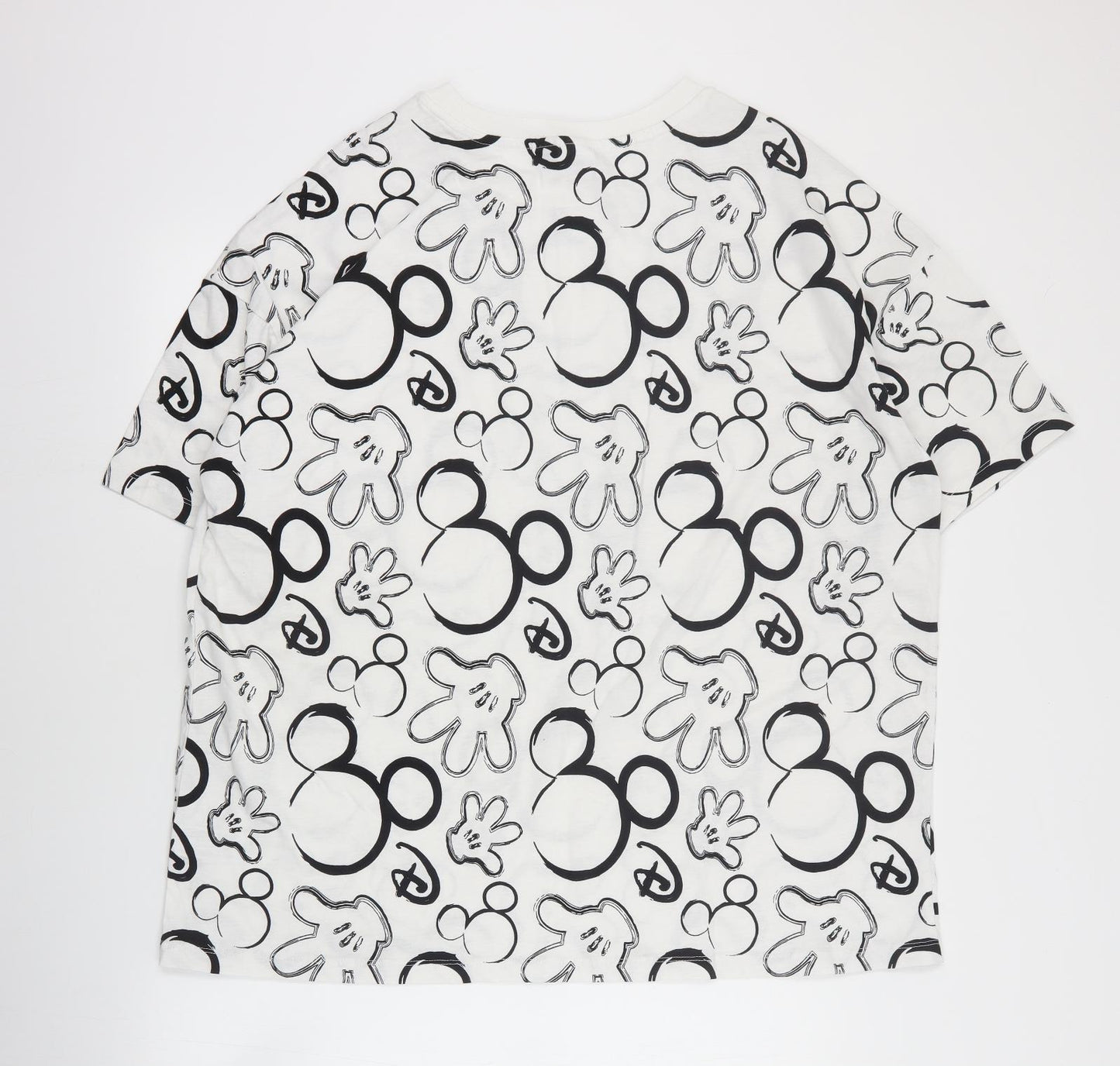 Primark Womens White Geometric Cotton Basic T-Shirt Size XL Crew Neck - Mickey Mouse