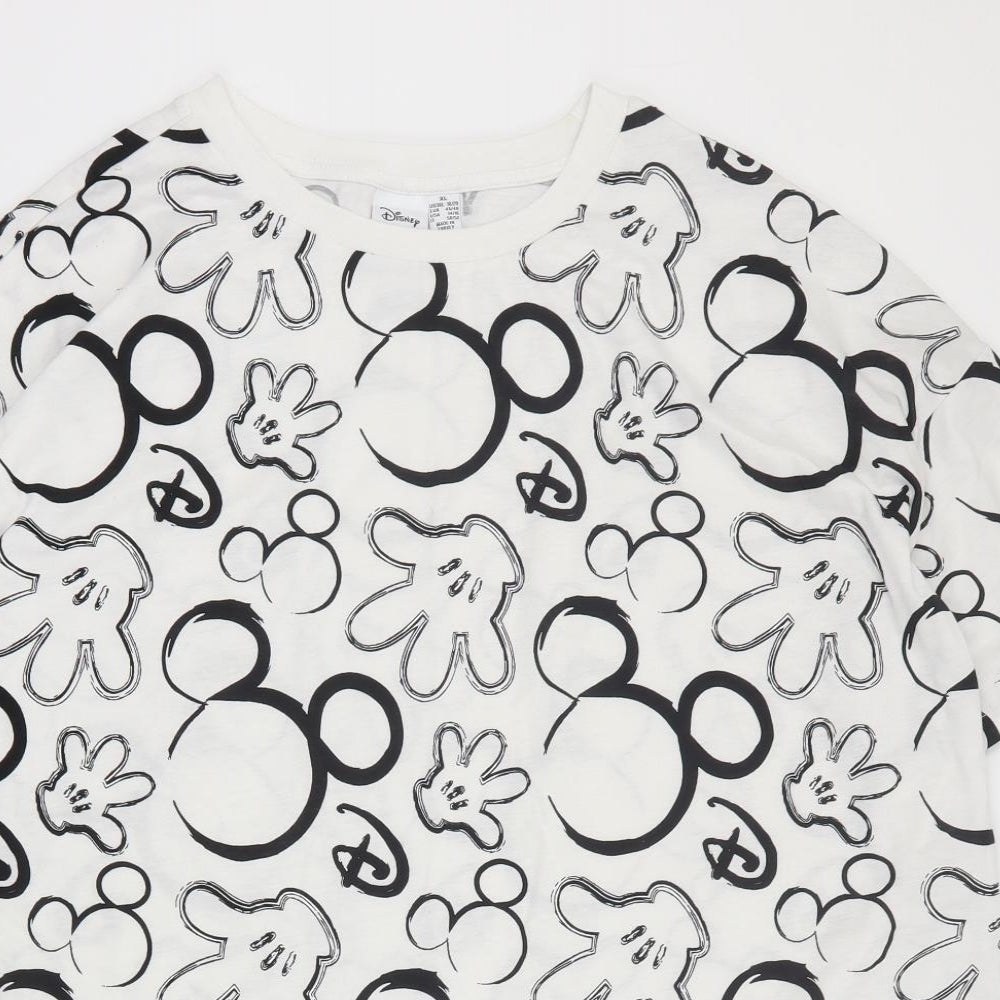 Primark Womens White Geometric Cotton Basic T-Shirt Size XL Crew Neck - Mickey Mouse