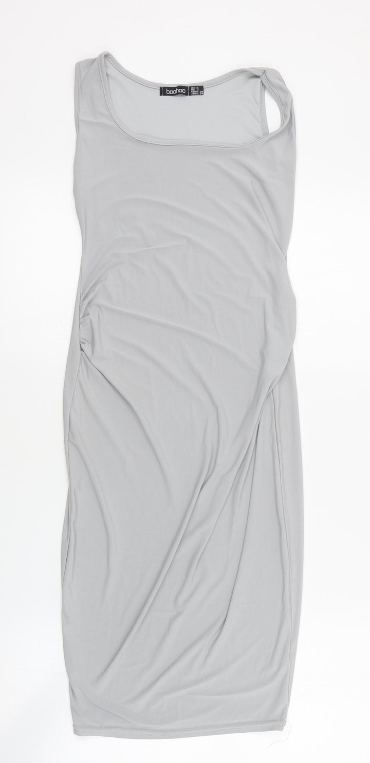 Boohoo Womens Grey Polyester Bodycon Size 8 Square Neck Pullover