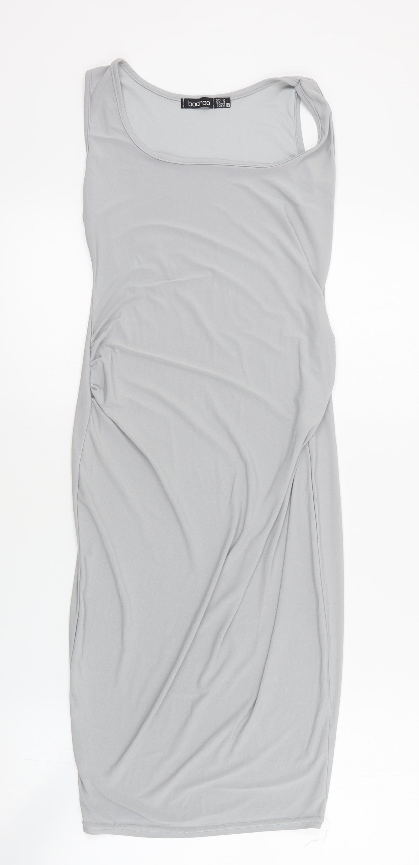 Boohoo Womens Grey  Polyester Bodycon  Size 8  Square Neck Pullover