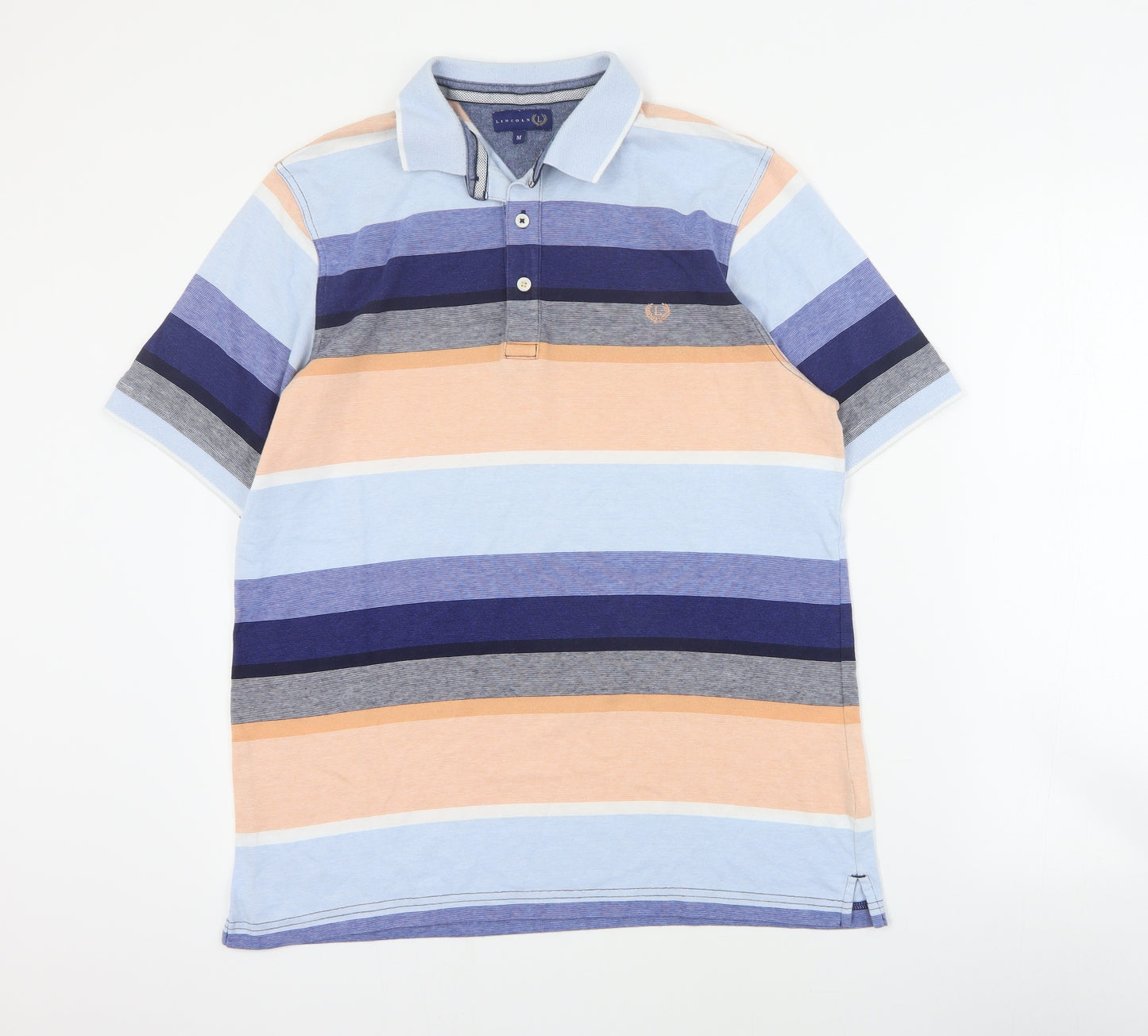 Lincoln Mens Multicoloured Striped Cotton  Polo Size M Collared Button