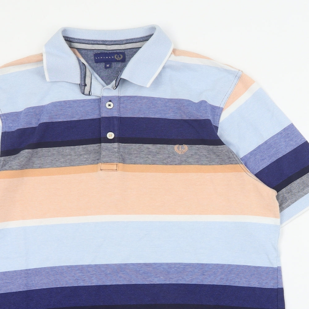 Lincoln Mens Multicoloured Striped Cotton  Polo Size M Collared Button