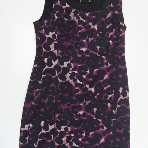 Ann Taylor Womens Purple Animal Print Silk Pencil Dress  Size 14  Round Neck Zip