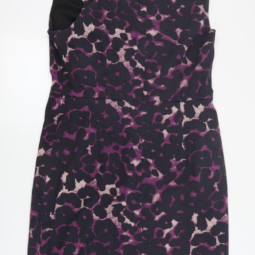 Ann Taylor Womens Purple Animal Print Silk Pencil Dress  Size 14  Round Neck Zip