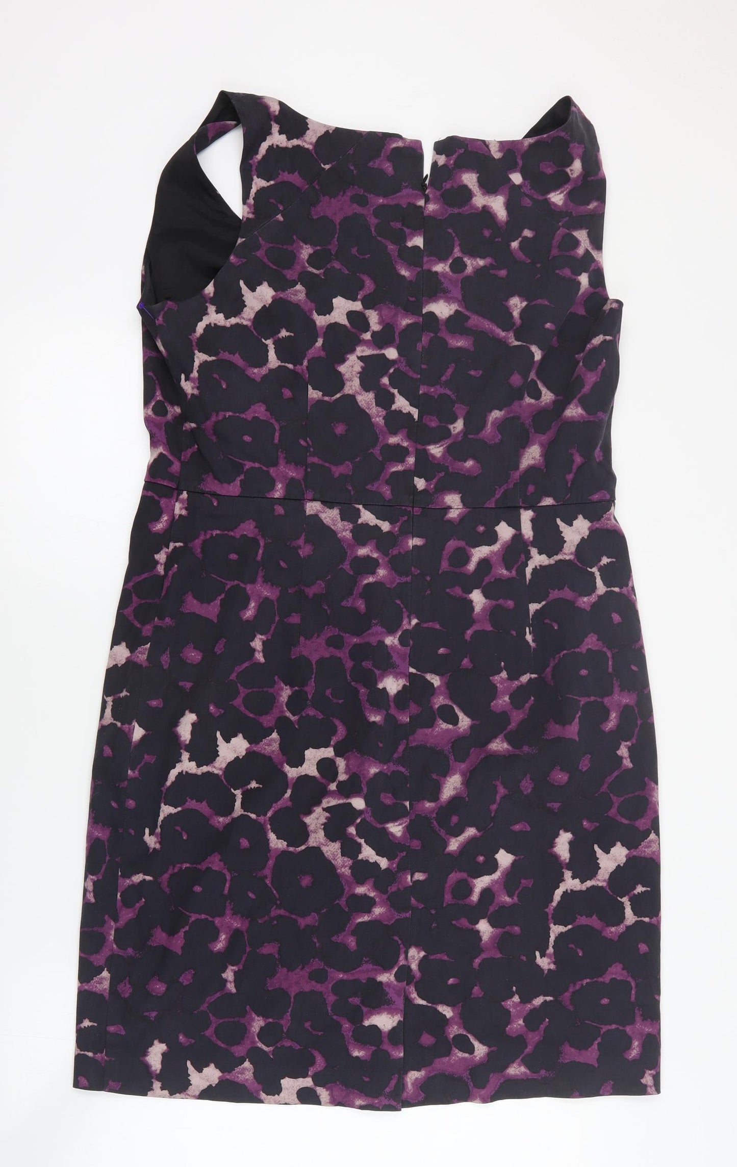 Ann Taylor Womens Purple Animal Print Silk Pencil Dress  Size 14  Round Neck Zip