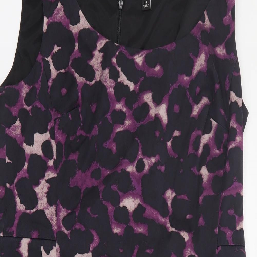 Ann Taylor Womens Purple Animal Print Silk Pencil Dress  Size 14  Round Neck Zip
