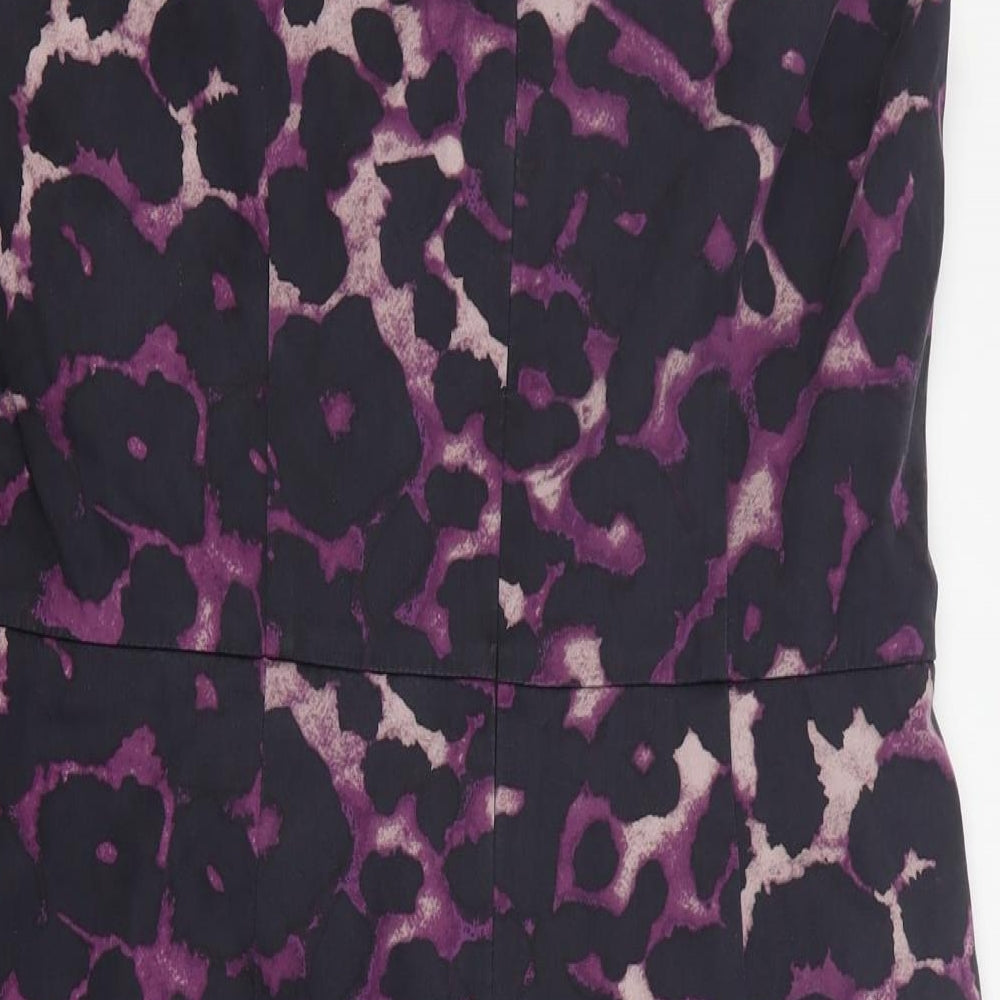 Ann Taylor Womens Purple Animal Print Silk Pencil Dress  Size 14  Round Neck Zip