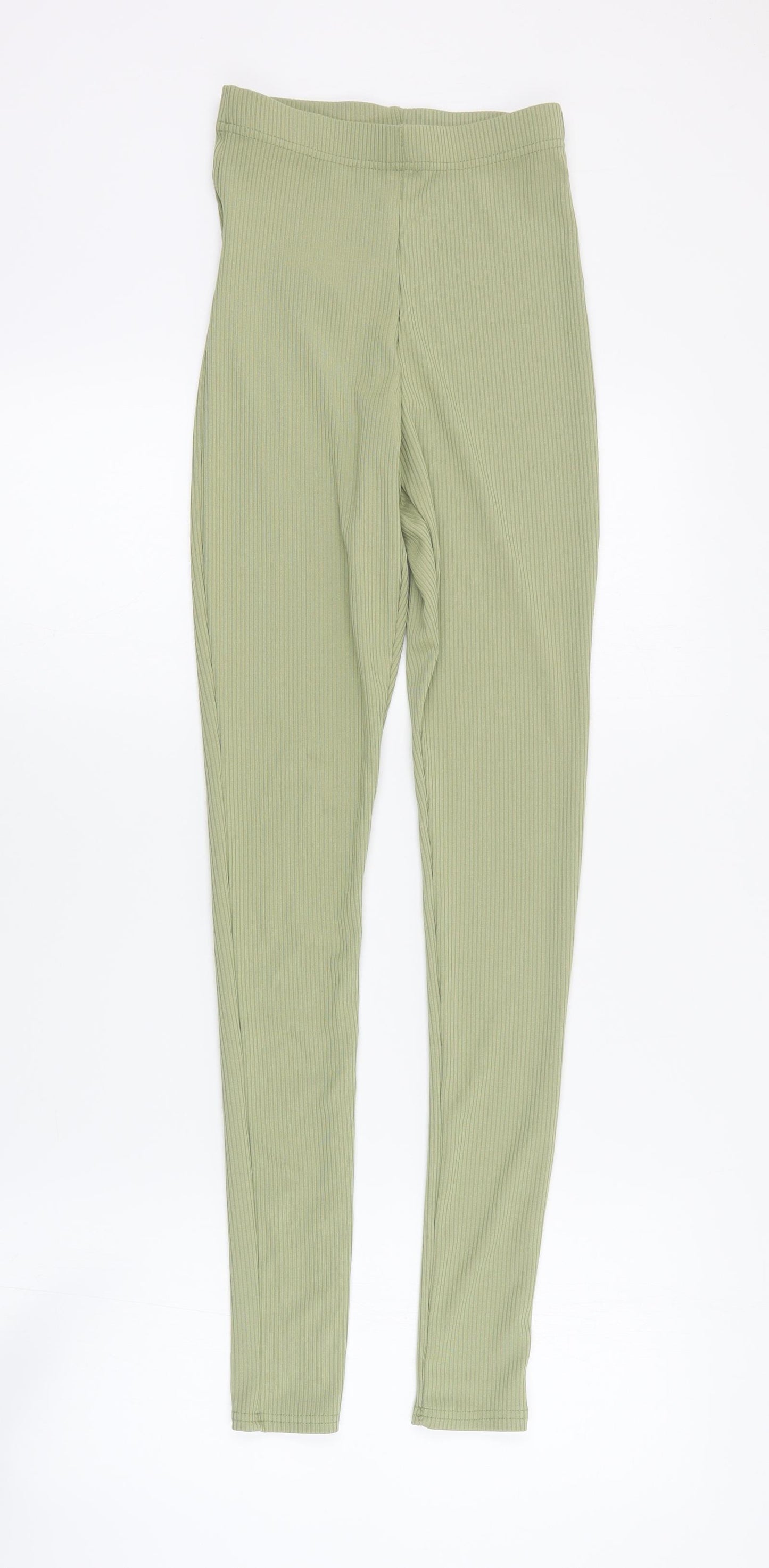 Topshop Womens Green  Polyester Cropped Leggings Size 6 L28 in   - Ribbed