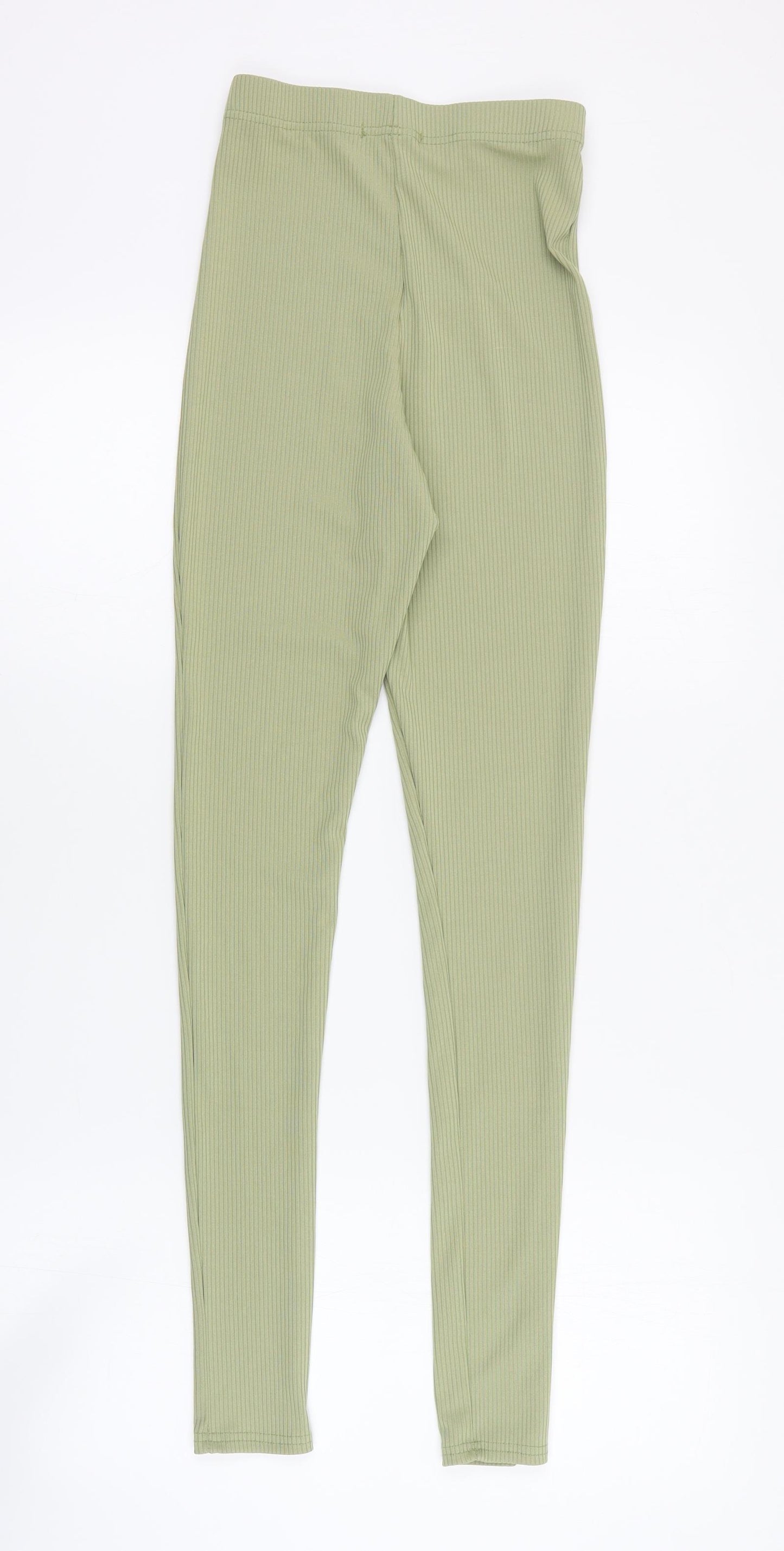 Topshop Womens Green  Polyester Cropped Leggings Size 6 L28 in   - Ribbed