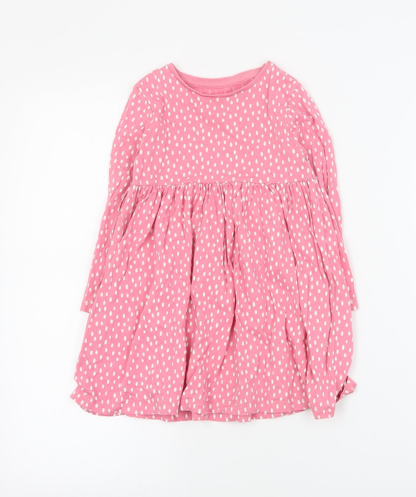 F&F Girls Pink Polka Dot Cotton T-Shirt Dress  Size 3-4 Years  Round Neck Pullover