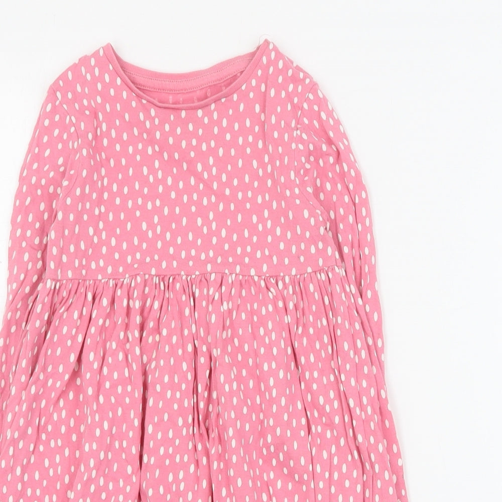 F&F Girls Pink Polka Dot Cotton T-Shirt Dress  Size 3-4 Years  Round Neck Pullover