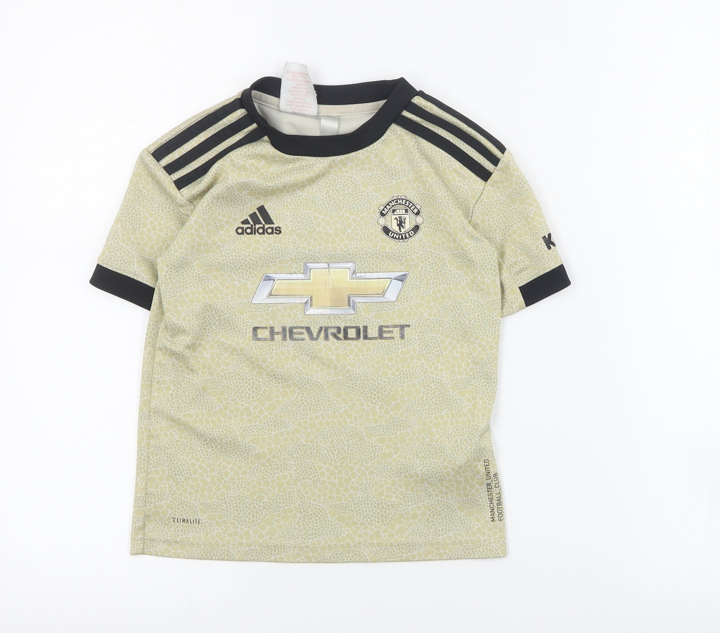 adidas Boys Beige  Polyester Basic T-Shirt Size 5-6 Years Crew Neck Pullover - Manchester United FC