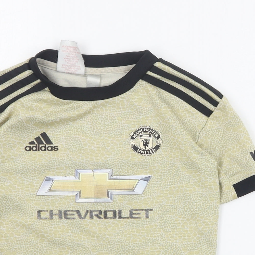 adidas Boys Beige  Polyester Basic T-Shirt Size 5-6 Years Crew Neck Pullover - Manchester United FC