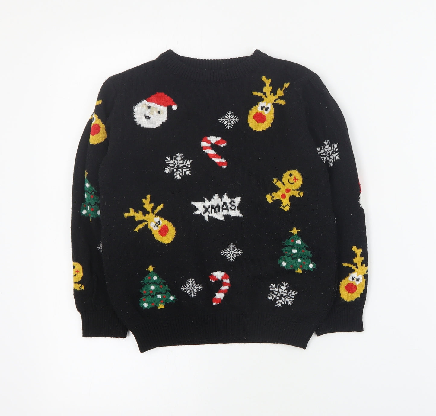 Primark Boys Black Round Neck Geometric Polyester Pullover Jumper Size 5-6 Years  Pullover - Christmas