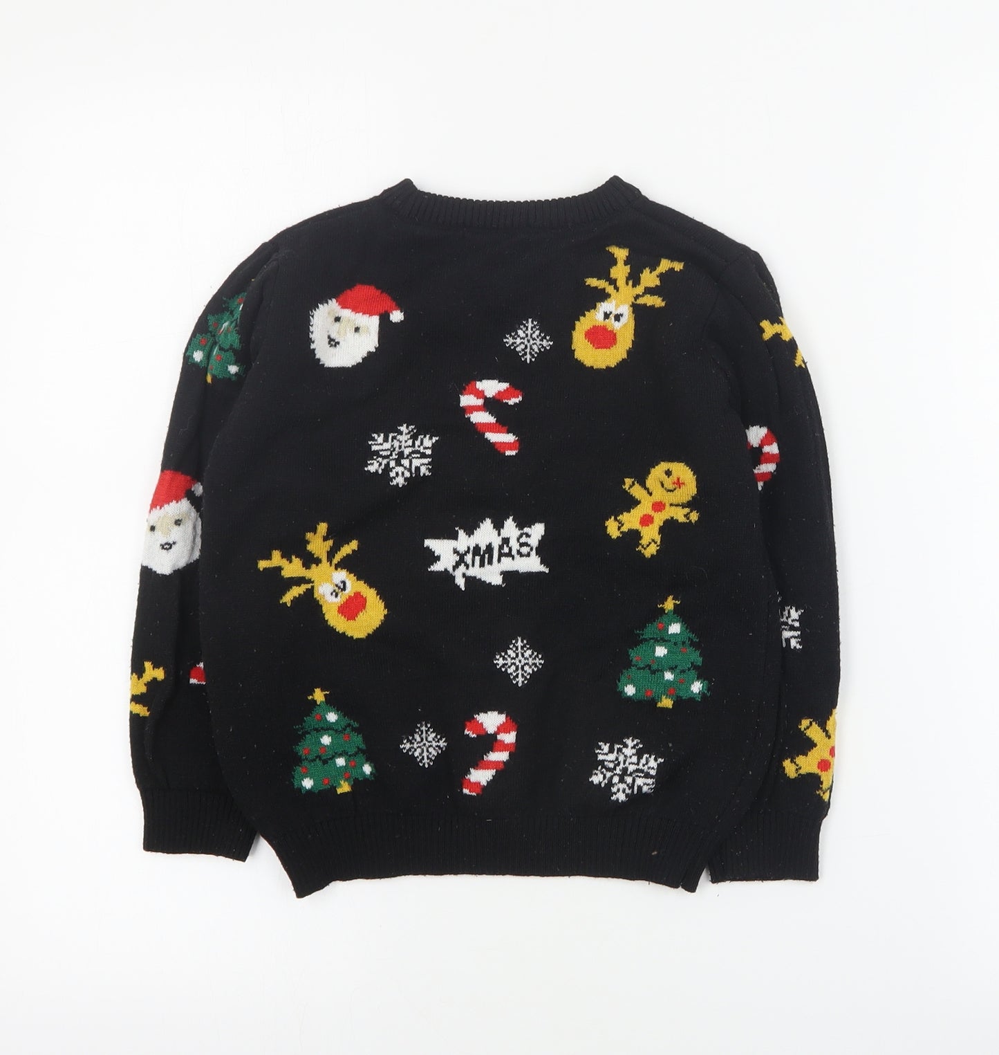 Primark Boys Black Round Neck Geometric Polyester Pullover Jumper Size 5-6 Years  Pullover - Christmas