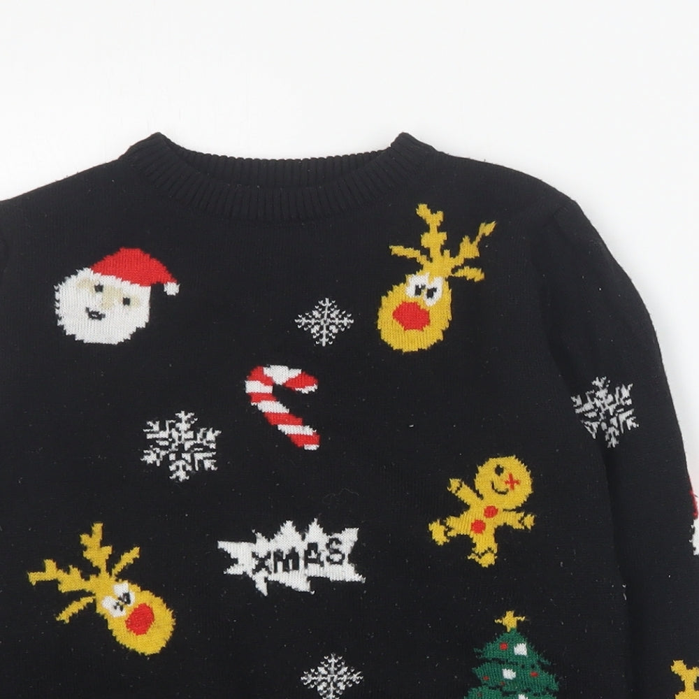 Primark Boys Black Round Neck Geometric Polyester Pullover Jumper Size 5-6 Years  Pullover - Christmas
