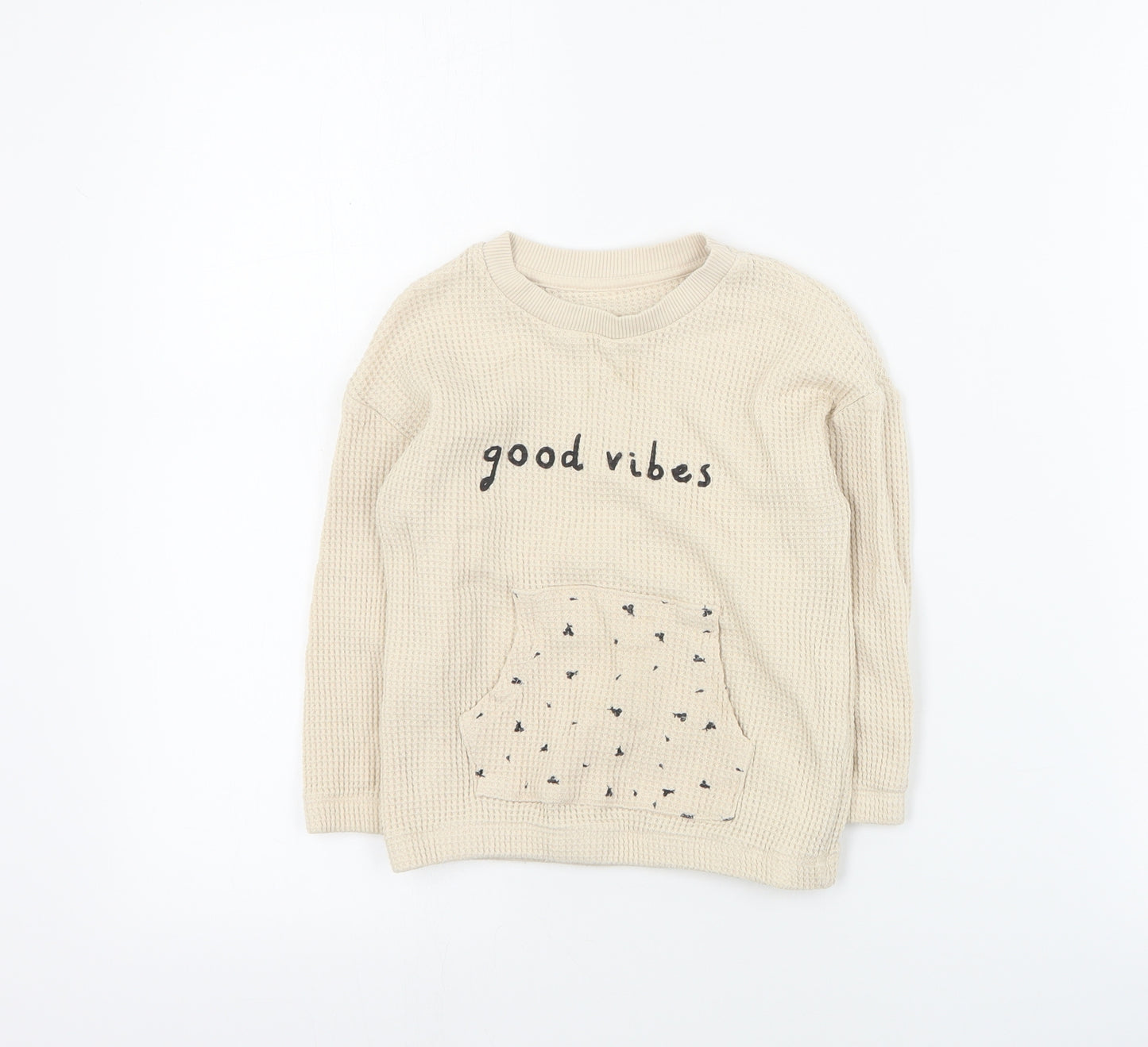 Matalan Boys Beige Crew Neck  Cotton Pullover Jumper Size 2-3 Years  Pullover - Slogan