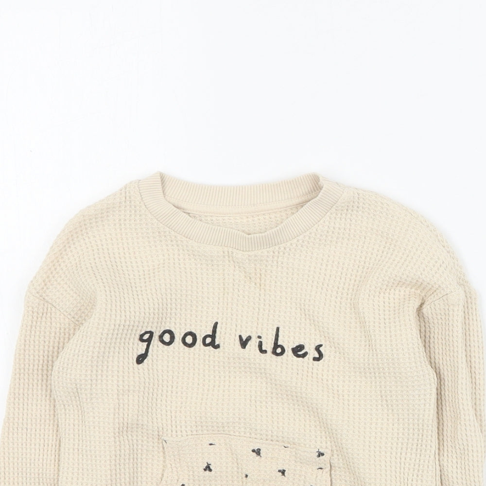 Matalan Boys Beige Crew Neck  Cotton Pullover Jumper Size 2-3 Years  Pullover - Slogan