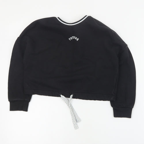 Marks and Spencer Girls Black  Cotton Pullover Sweatshirt Size 7-8 Years  Pullover - Cropped