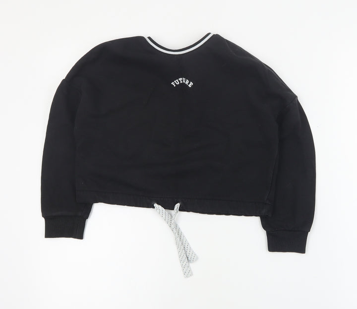Marks and Spencer Girls Black Cotton Pullover Sweatshirt Size 7-8 Years Pullover - Cropped