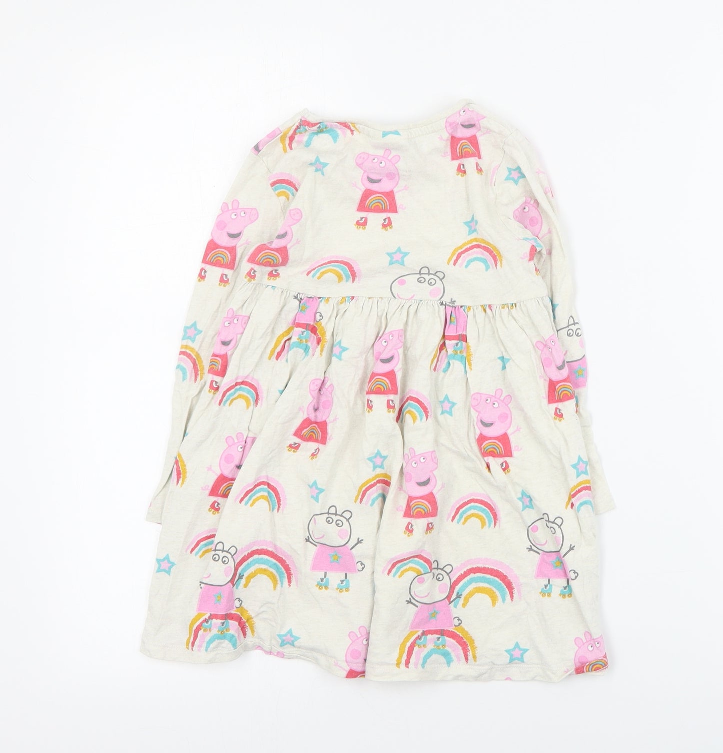 F&F Girls Beige Geometric Cotton T-Shirt Dress  Size 4-5 Years  Round Neck Pullover - Peppa Pig