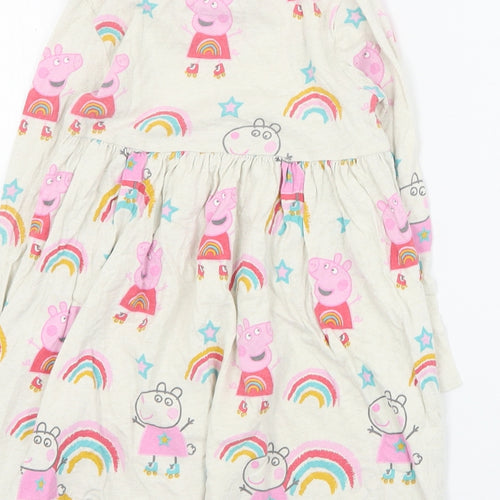 F&F Girls Beige Geometric Cotton T-Shirt Dress  Size 4-5 Years  Round Neck Pullover - Peppa Pig