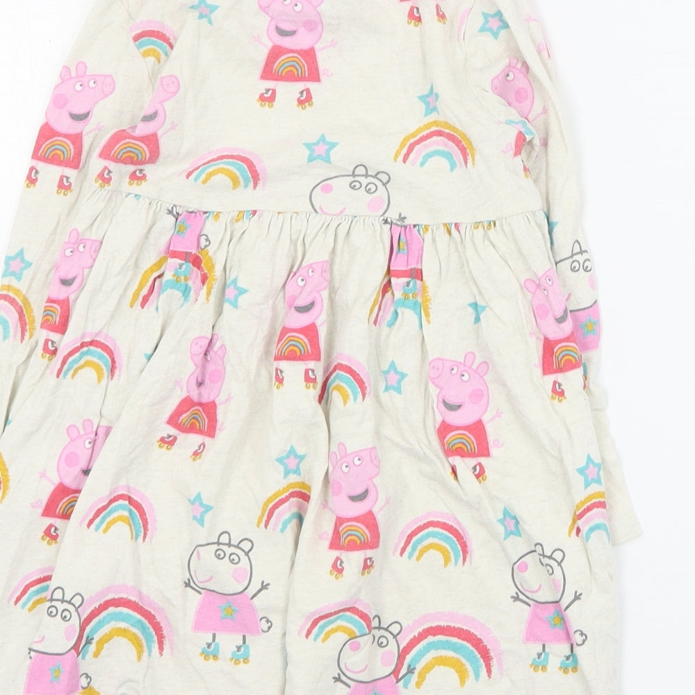 F&F Girls Beige Geometric Cotton T-Shirt Dress  Size 4-5 Years  Round Neck Pullover - Peppa Pig