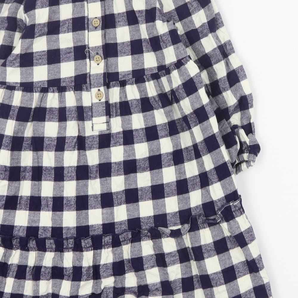 Matalan Girls Blue Plaid Cotton Shift  Size 4-5 Years  Collared Buckle