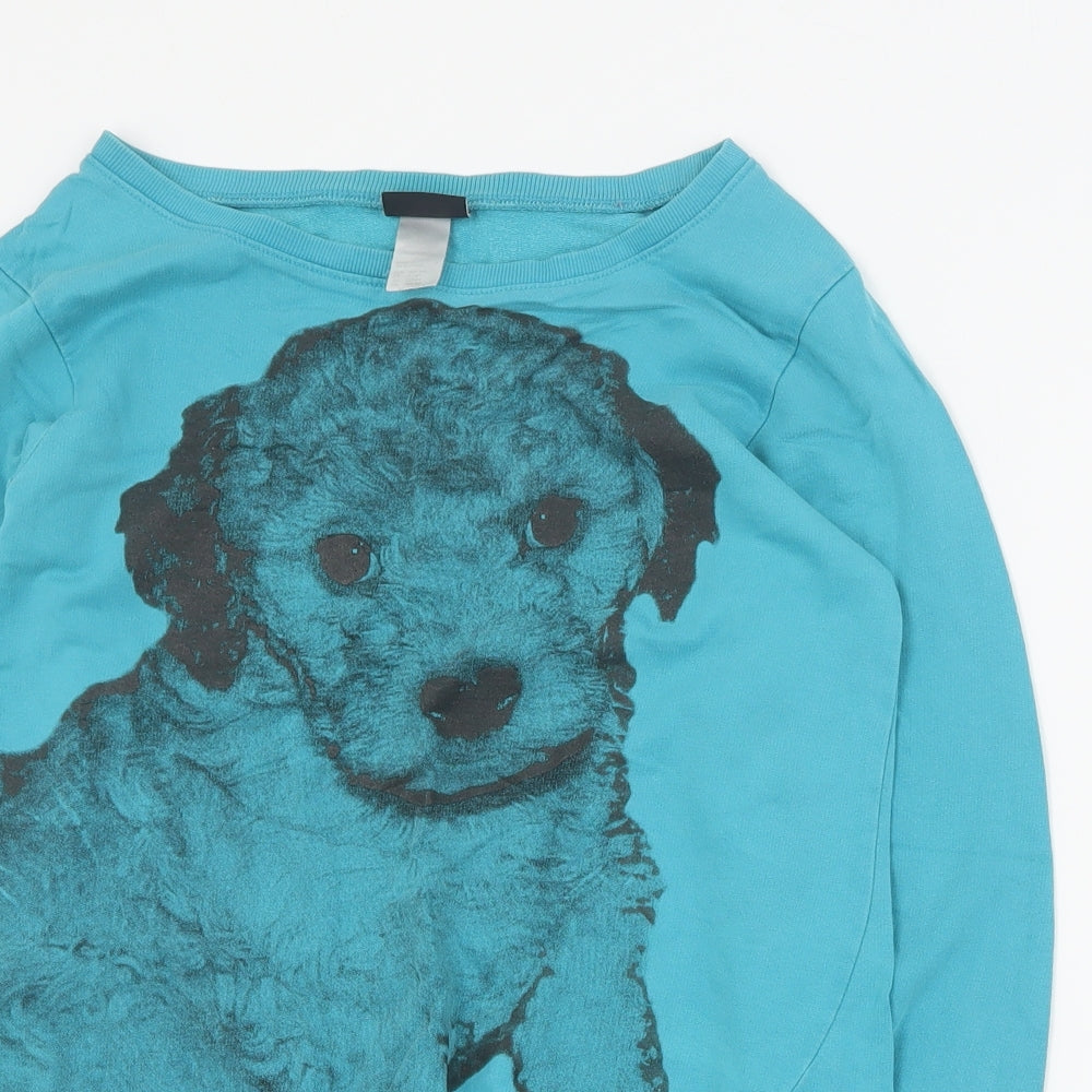 H&M Girls Blue  Cotton Pullover Sweatshirt Size 13-14 Years  Pullover - Puppy
