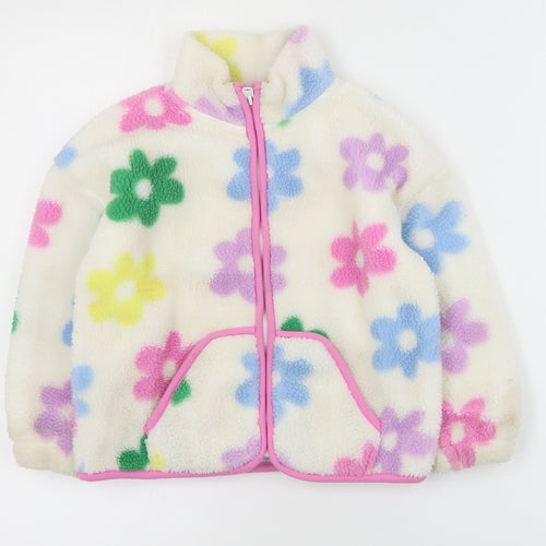 Primark Girls Ivory Floral  Jacket Coat Size 4-5 Years  Zip
