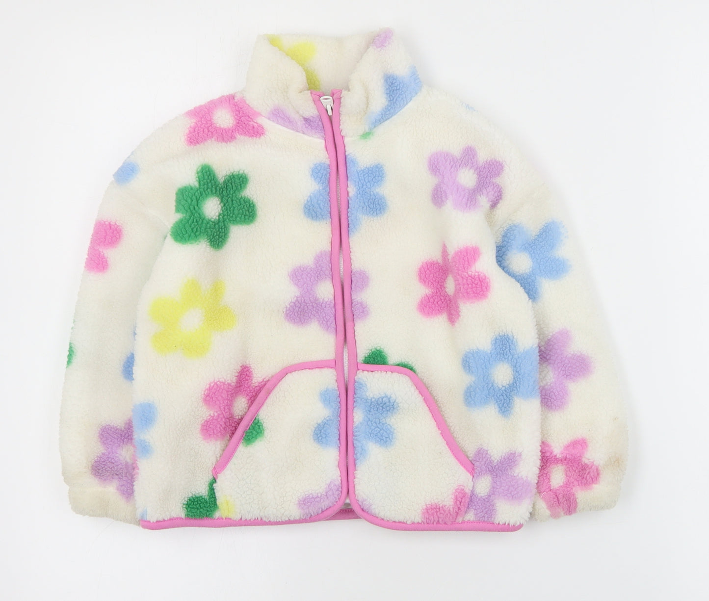 Primark Girls Ivory Floral  Jacket Coat Size 4-5 Years  Zip