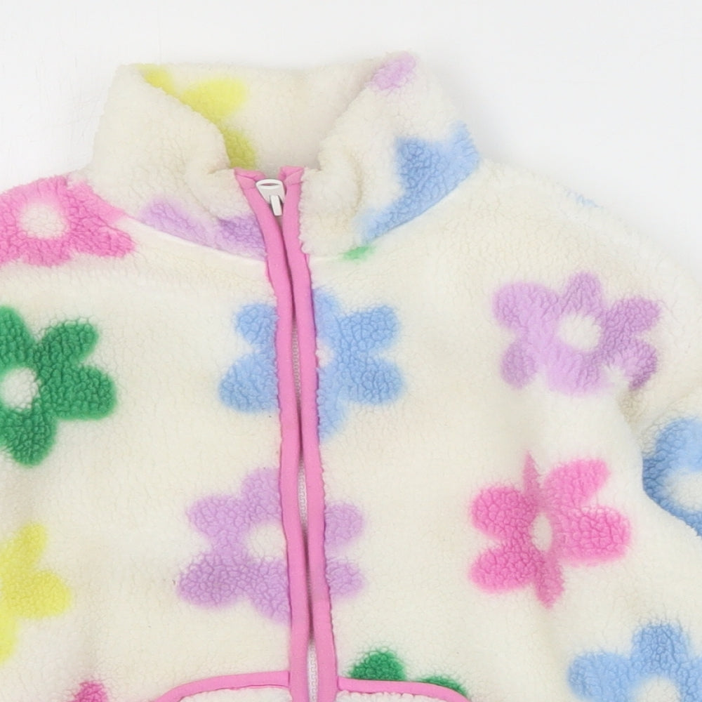 Primark Girls Ivory Floral  Jacket Coat Size 4-5 Years  Zip