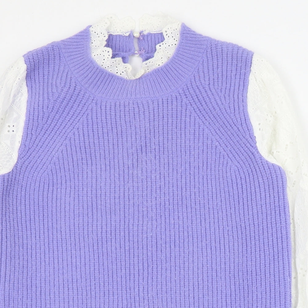 Gallery Womens Purple High Neck  Acrylic Pullover Jumper Size S