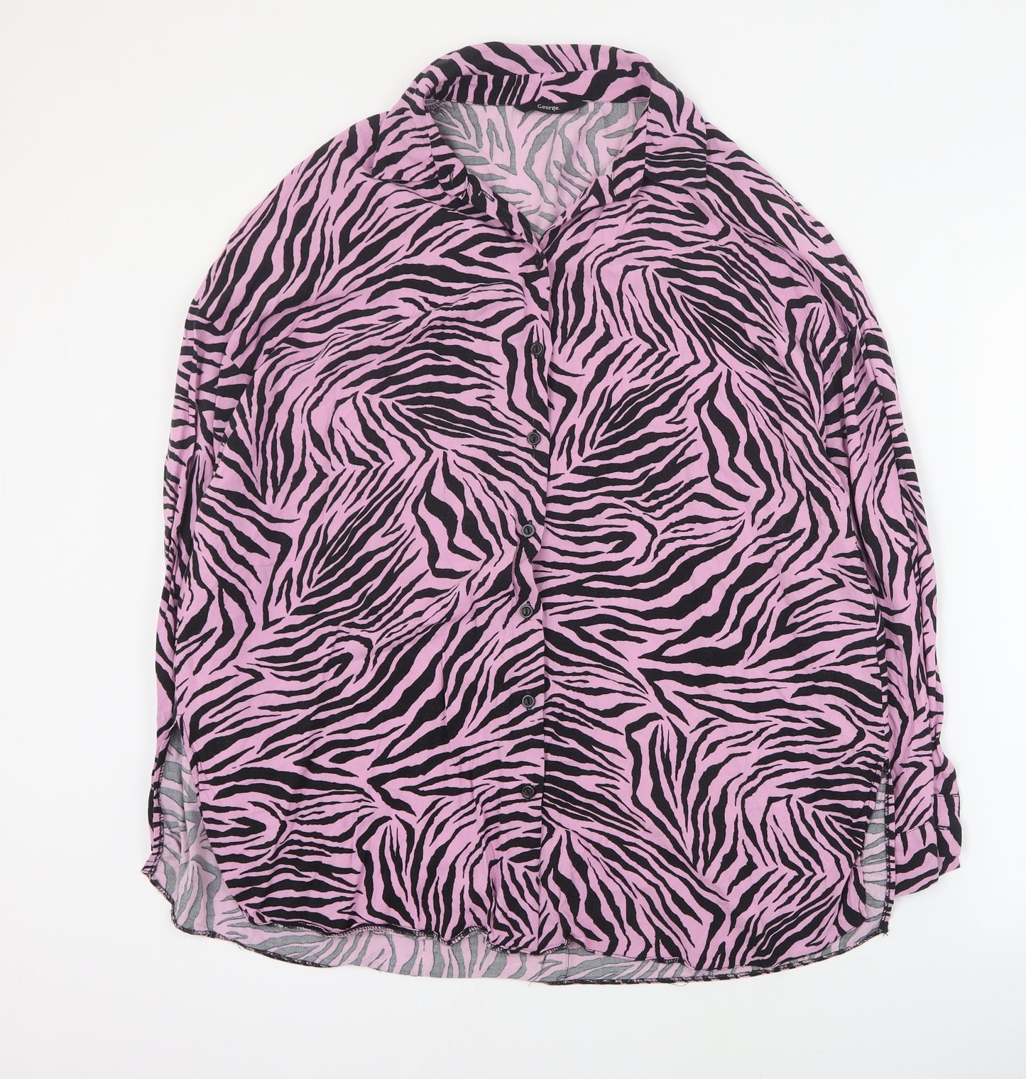 George Womens Pink Animal Print Viscose Basic Button-Up Size 16 Collared