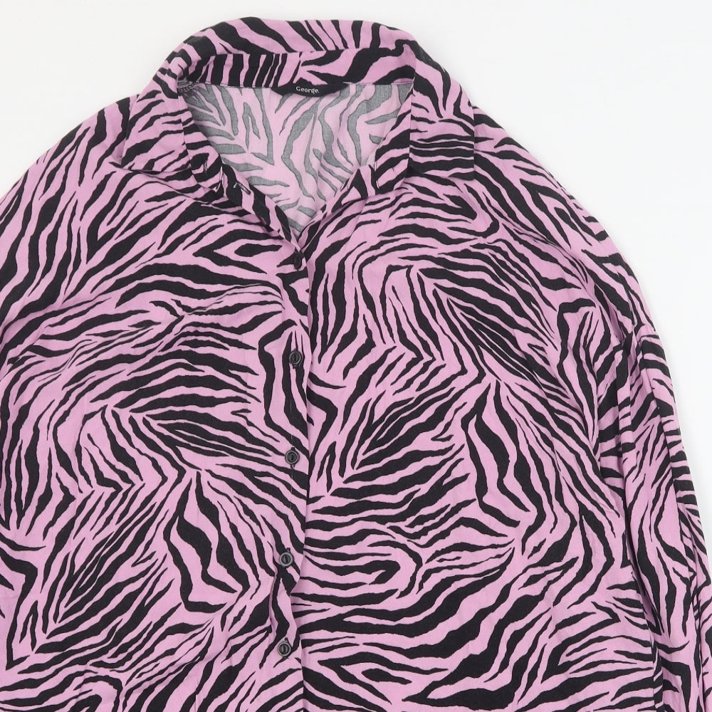 George Womens Pink Animal Print Viscose Basic Button-Up Size 16 Collared