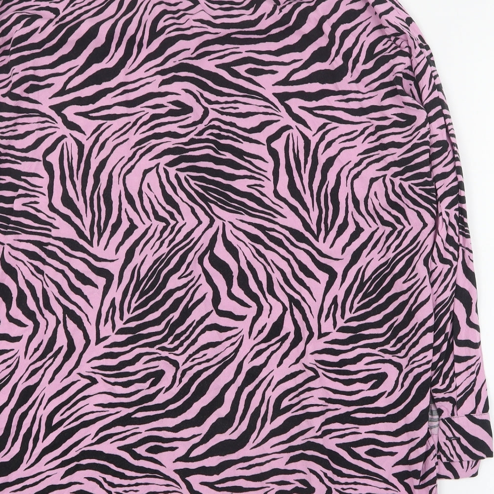 George Womens Pink Animal Print Viscose Basic Button-Up Size 16 Collared