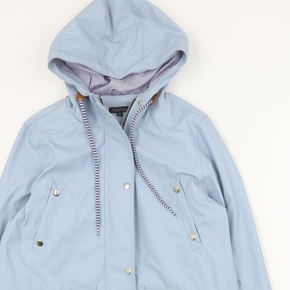 Boohoo Womens Blue   Rain Coat Coat Size S  Zip