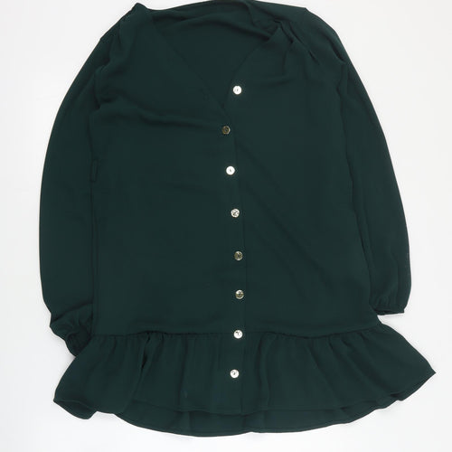 New Look Womens Green  Polyester Shift  Size 8  V-Neck Button