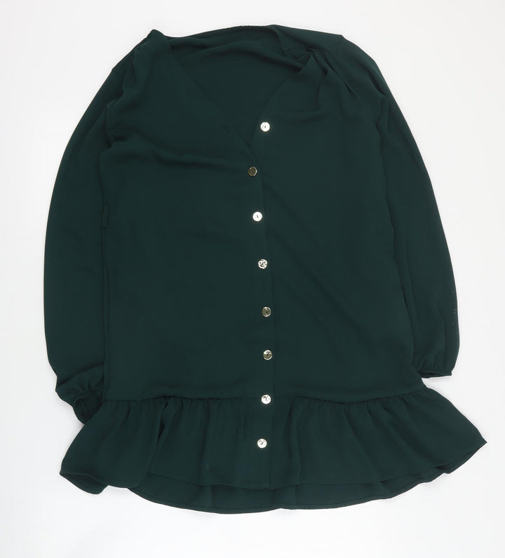 New Look Womens Green  Polyester Shift  Size 8  V-Neck Button