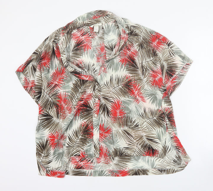 H&M Womens Red Geometric Viscose Basic Blouse Size 8 Collared - Leaf print