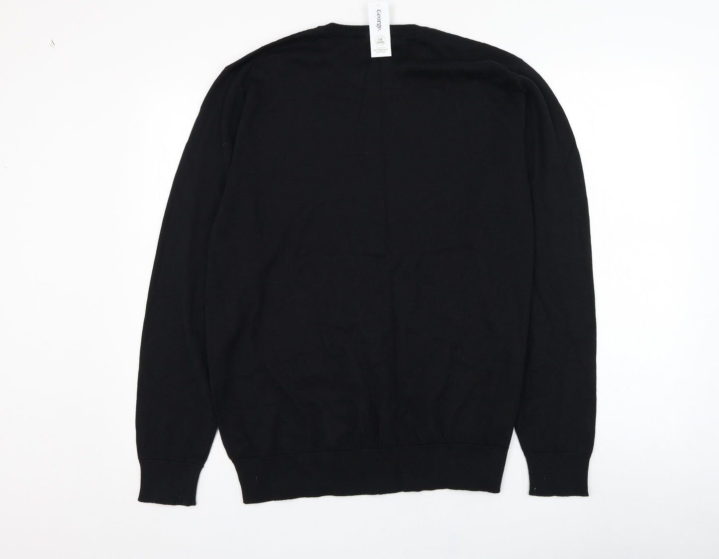 George Mens Black Round Neck  Cotton Pullover Jumper Size L