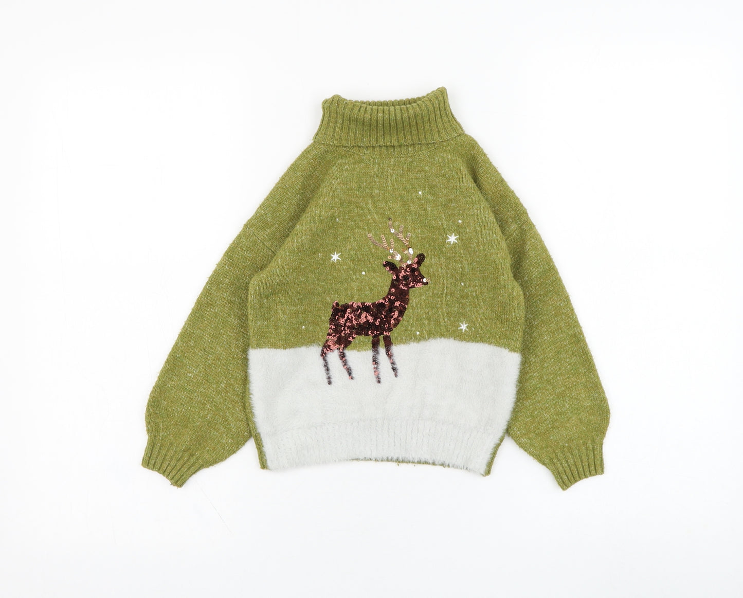 TU Girls Green Round Neck  Acrylic Pullover Jumper Size 5 Years  Pullover - Christmas, Reindeer