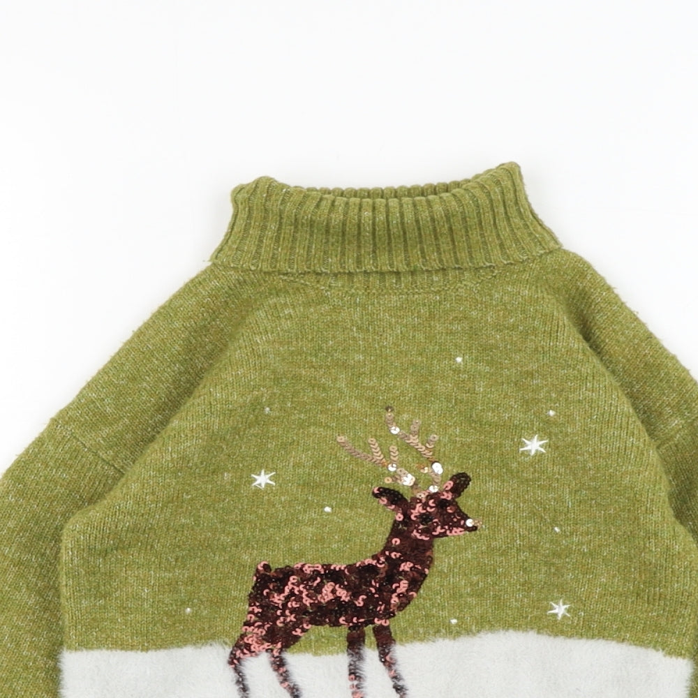 TU Girls Green Round Neck  Acrylic Pullover Jumper Size 5 Years  Pullover - Christmas, Reindeer