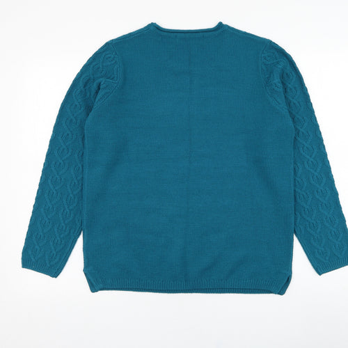 EWM Womens Blue Round Neck  Acrylic Pullover Jumper Size 14
