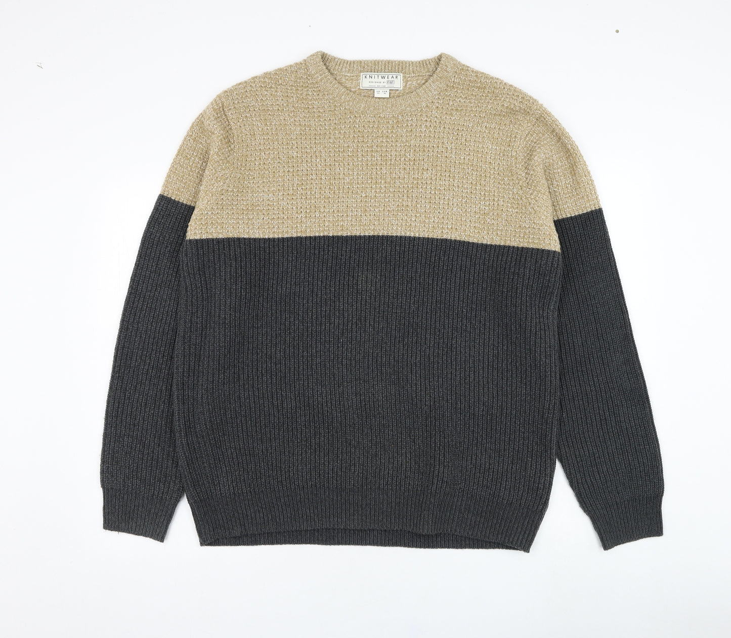 F&F Mens Grey Round Neck  Acrylic Pullover Jumper Size XL