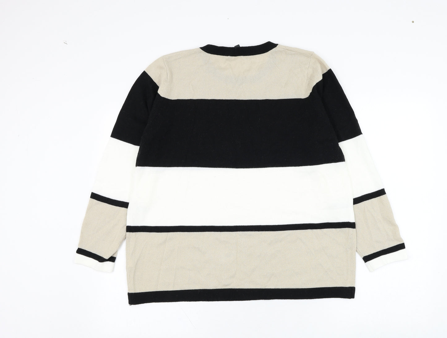 Bonmarché Womens Ivory Round Neck Striped Acrylic Pullover Jumper Size 18