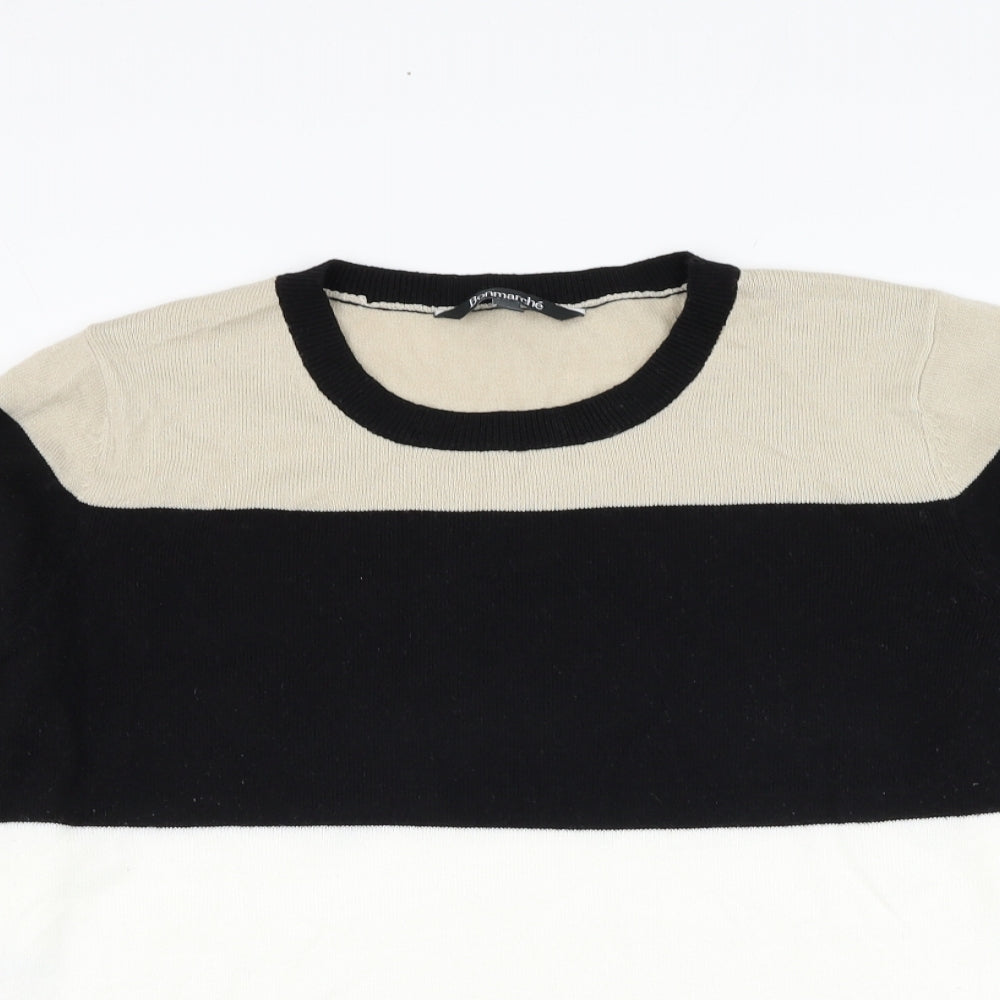 Bonmarché Womens Ivory Round Neck Striped Acrylic Pullover Jumper Size 18
