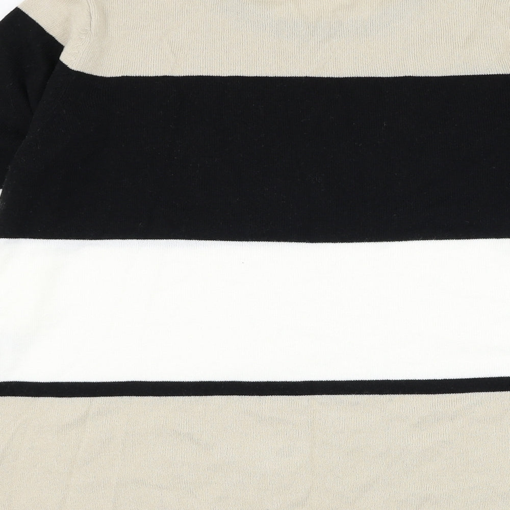 Bonmarché Womens Ivory Round Neck Striped Acrylic Pullover Jumper Size 18