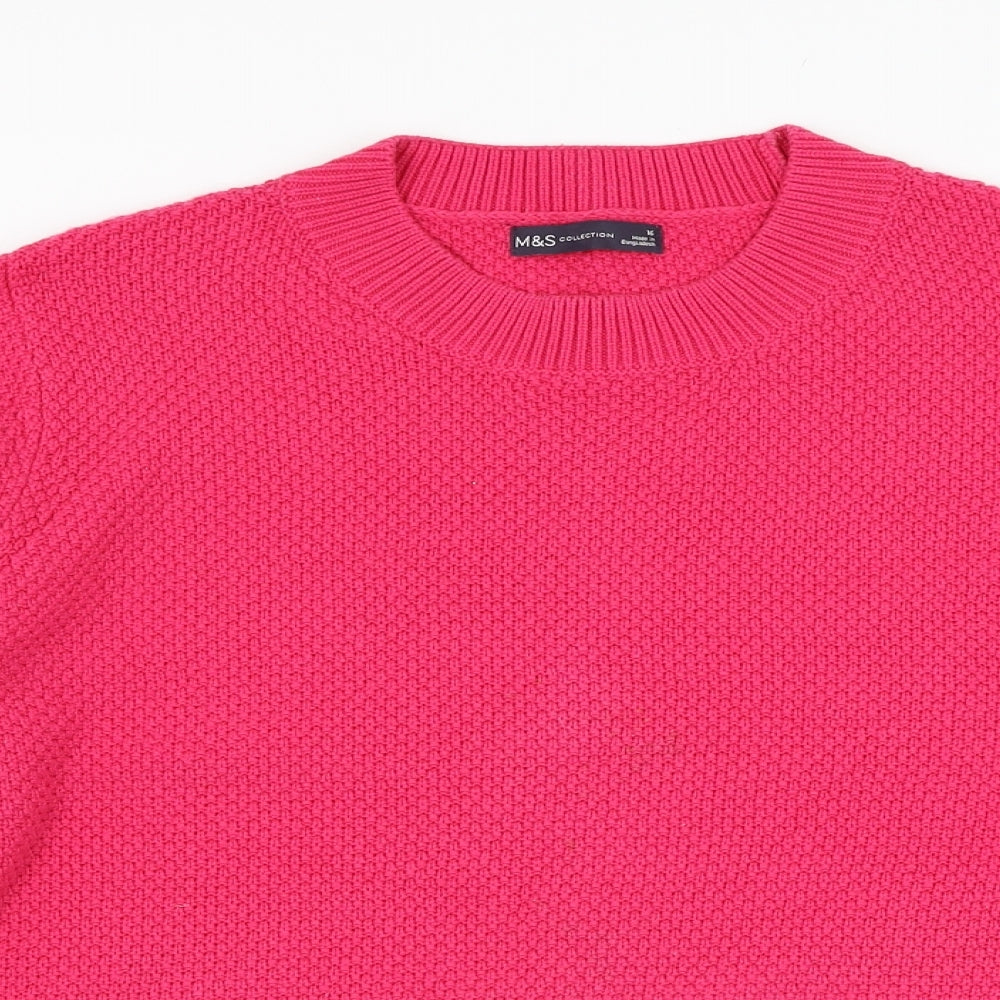 Marks and Spencer Womens Pink Round Neck  Cotton Pullover Jumper Size 16
