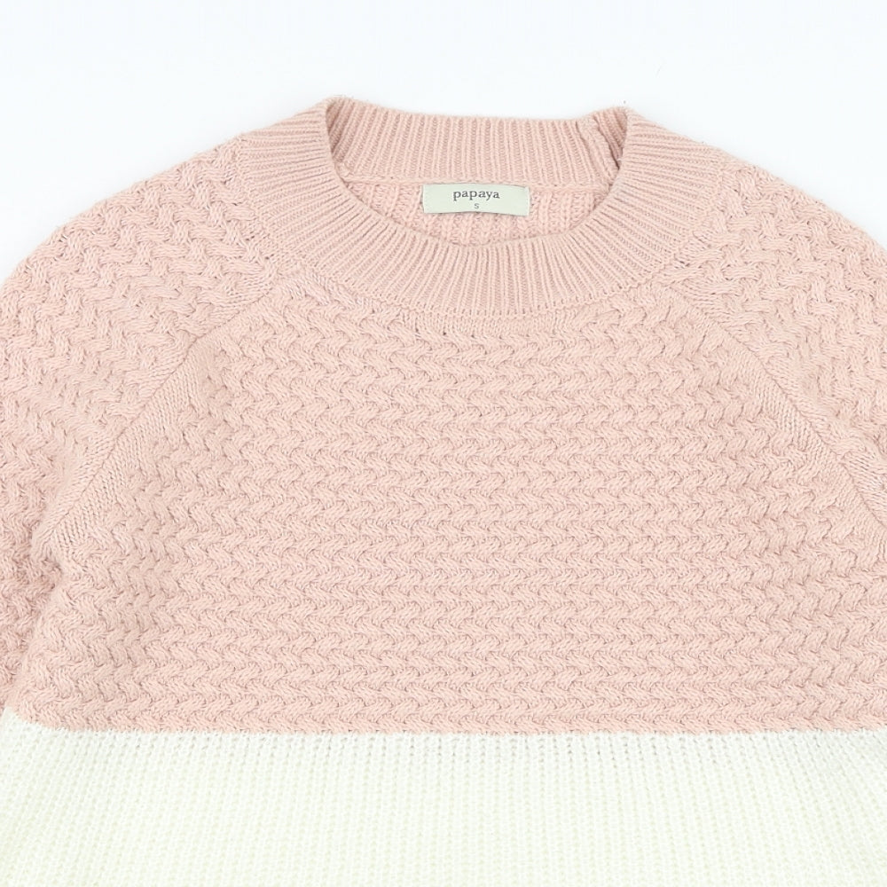 Papaya Womens Pink Round Neck  Acrylic Pullover Jumper Size S